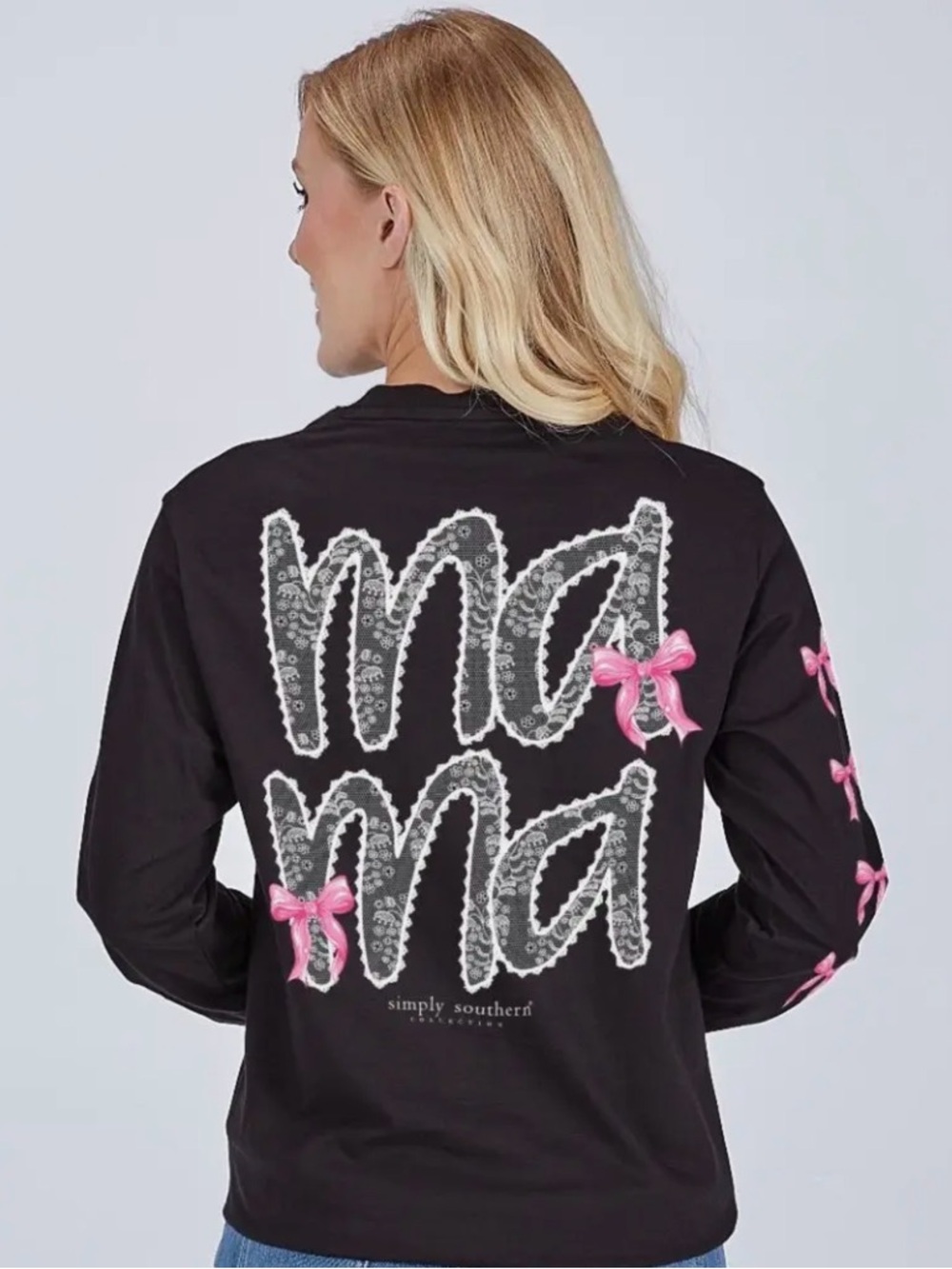 Simply Southern Black Long Sleeve Tee with Pink Bow Accents